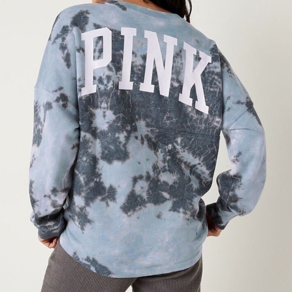 PINK Victoria's Secret Tops - PINK Victoria's Secret Blue & Gray Tie-Dye Crewneck Varsity Shirt XS